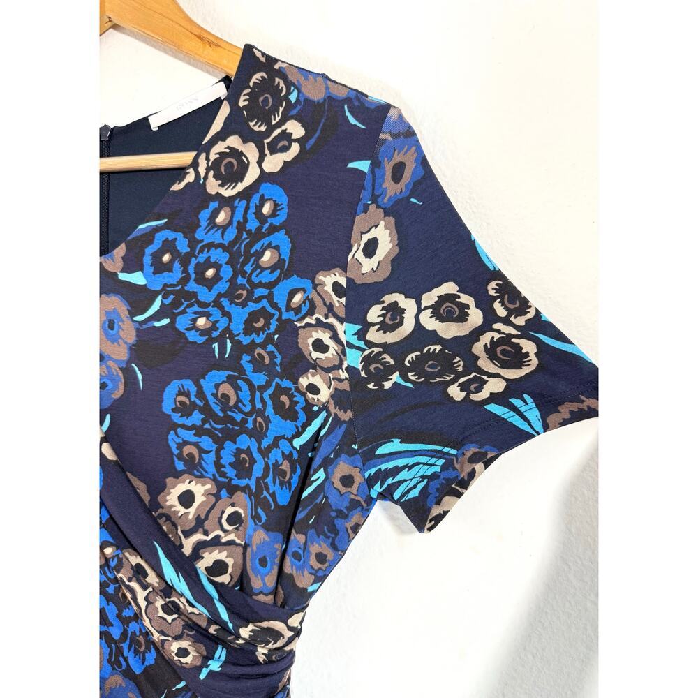 BOSS Hugo Boss Blue Multicolor Floral Midi Wrap Dress V-Neck Short Sleeve Sz M - Picture 8 of 11